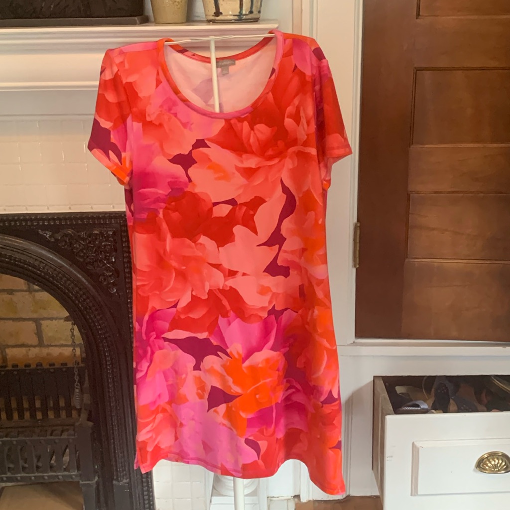 Talbots Pink And Orange Floral Midi Dress